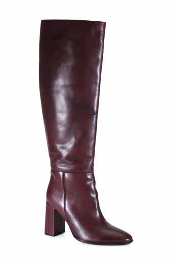 Text Back Leather Knee High Boot