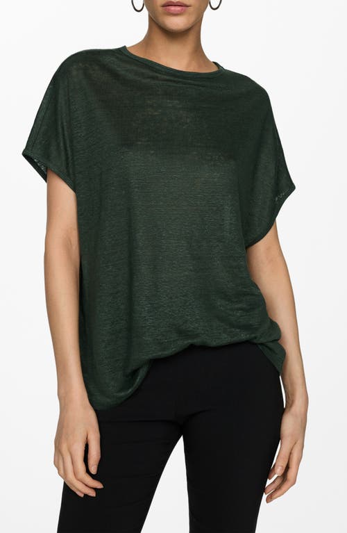 MANGO Dolman Short Sleeve Linen Slub Jersey Top in Green 