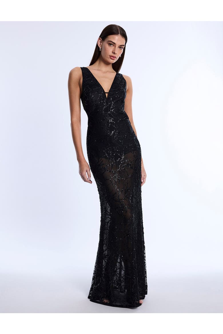 Embellished Cut Out Gown, Alternate, color, Black