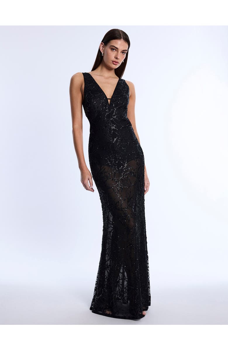 BCBGMAXAZRIA Embellished Cut Out Gown, Alternate, color, Black