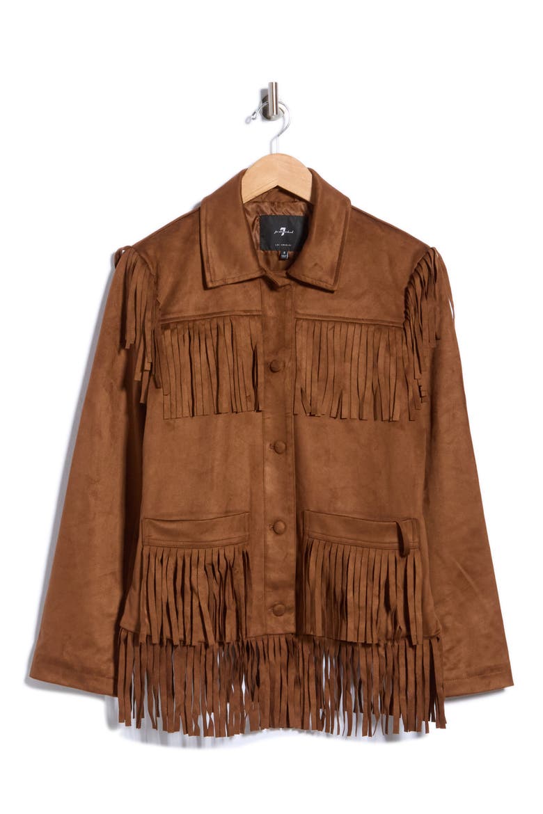 Fringed Faux Suede Shacket, Main, color, DEEP COGNAC