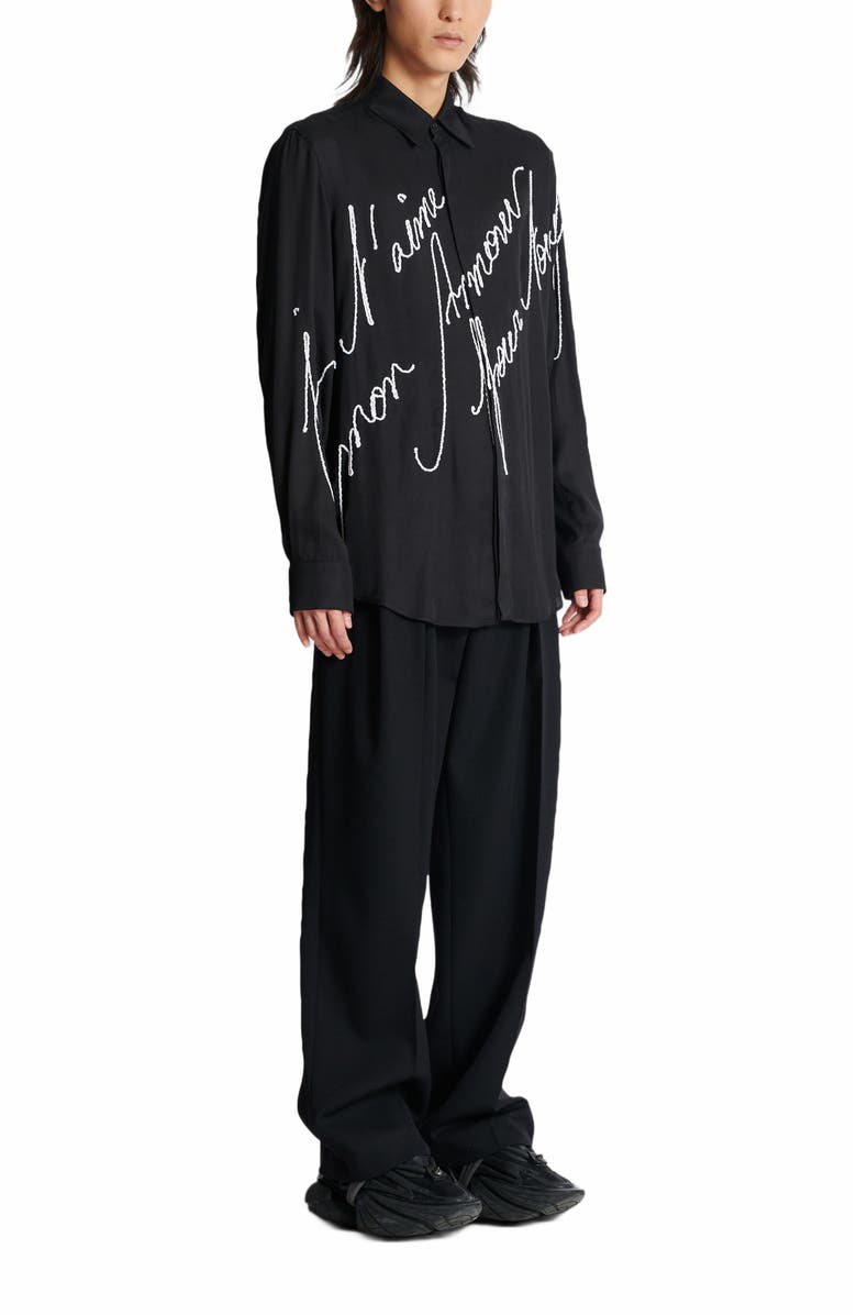 Balmain Loose Shirt With "Love Letter" Embroidery, Alternate, color, Black