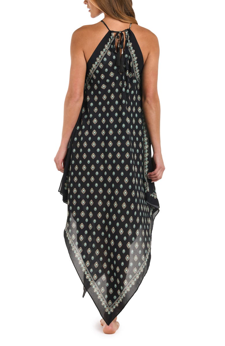 L'AGENCE Elise Southwestern Medallion Print Cover-Up Halter Dress, Alternate, color, Black