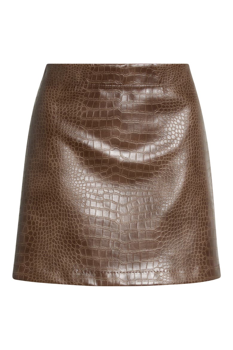 Croc Embossed Faux Leather Miniskirt, Alternate, color, BARK