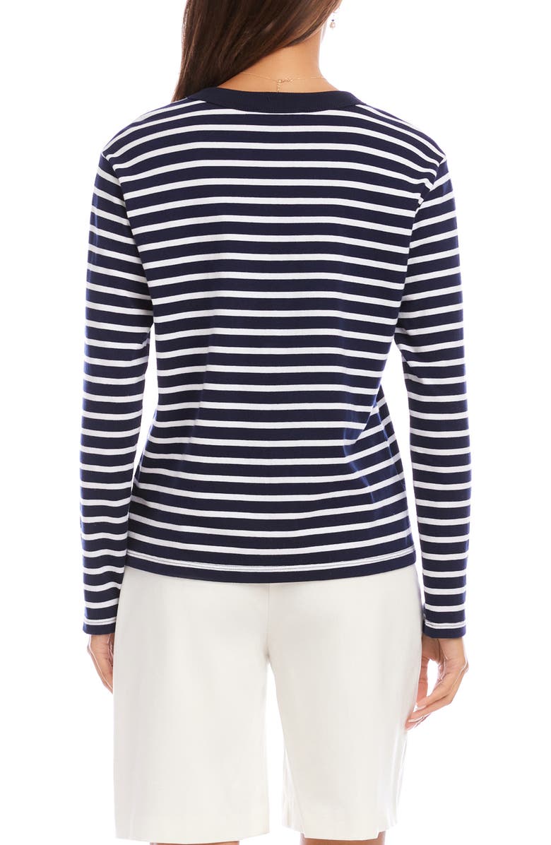 Karen Kane Stripe Crewneck Long Sleeve Cotton Top, Alternate, color, Navy/White