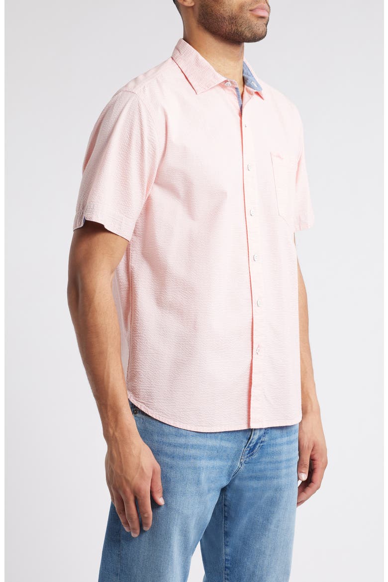 Nova Wave Short Sleeve Seersucker Button-Up Shirt, Alternate, color, PURE SALMON