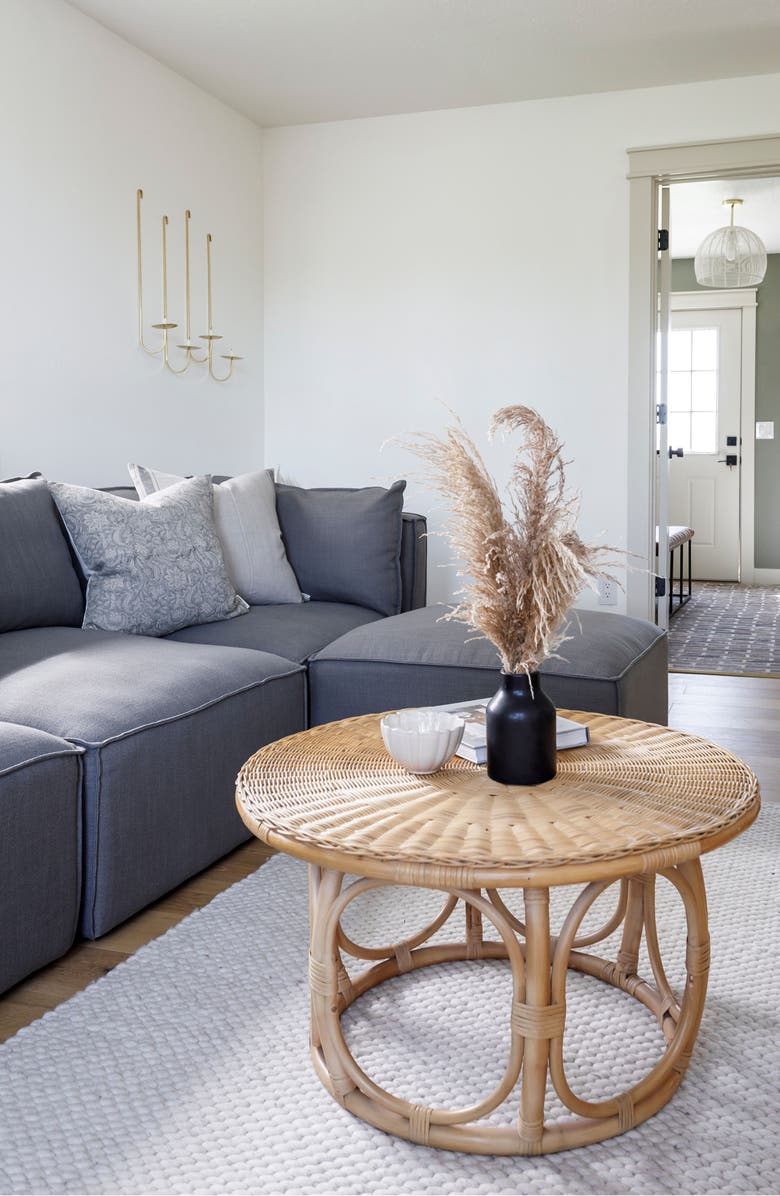 Linen & James Sydney Neutral Floral Gray Handblock Pillow Cover, Alternate, color, Gray