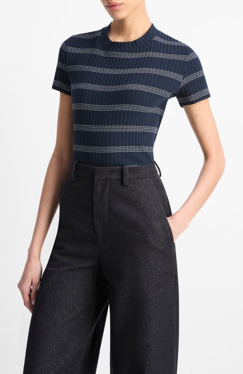 Vince Striped Short Sleeve Crew Top Coastal Combo
