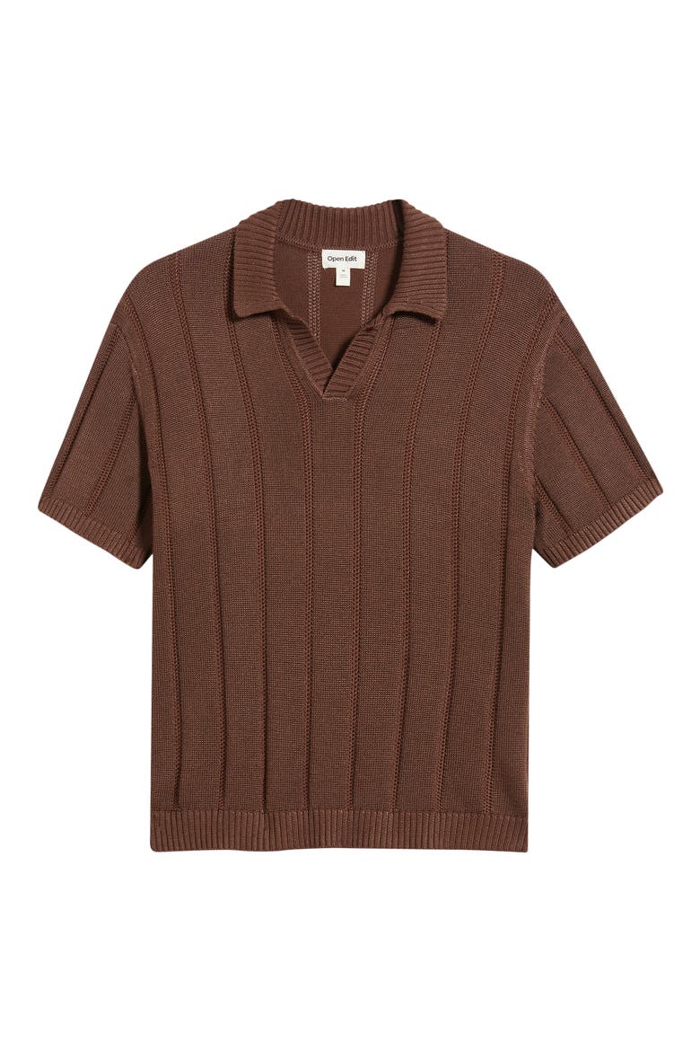 Boxy Short Sleeve Polo Sweater, Alternate, color, BROWN ROCK