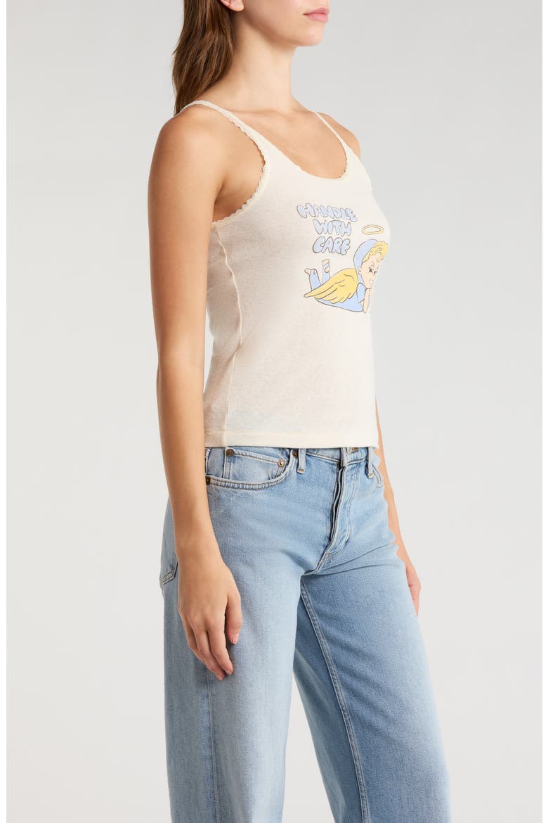 Lace Trim Graphic Camisole, Alternate, color, VINTAGEWHITE