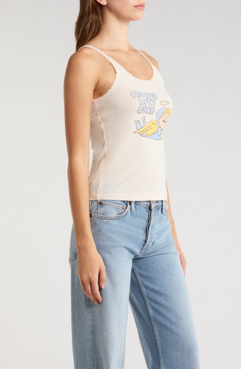 Re/Done Lace Trim Graphic Camisole, Alternate, color, Vintagewhite