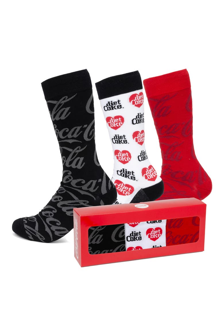 Coca-Cola Assorted 3-Pack Crew Socks Gift Box Set, Alternate, color, MULTI