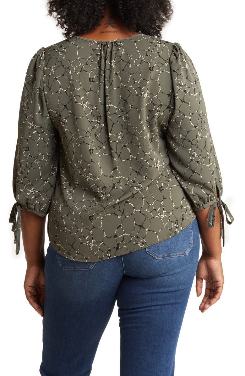 Renee C Abstract V-Neck Blouse, Alternate, color, Olive