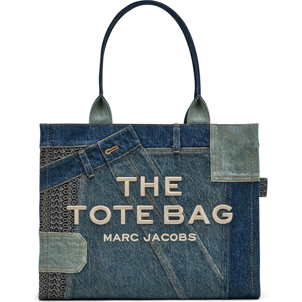Marc Jacobs The Large Denim Tote Bag In Indigo Multi