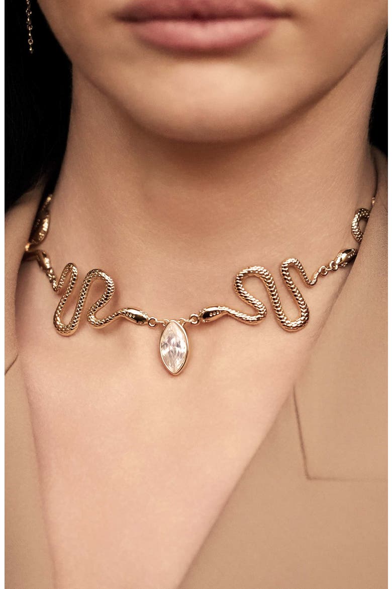Serpentina Cubic Zirconia Choker Necklace, Alternate, color, GOLD
