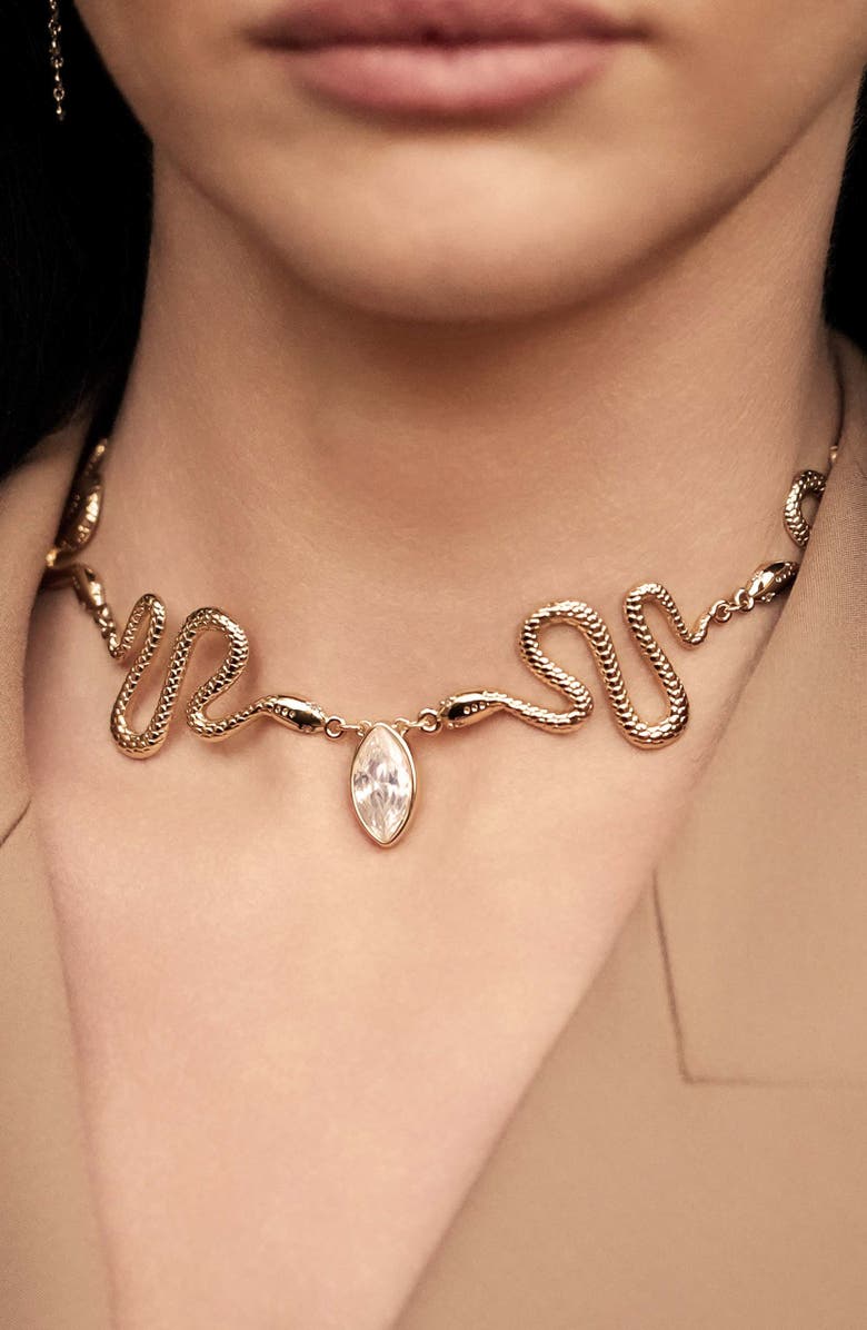 Ettika Serpentina Cubic Zirconia Choker Necklace, Alternate, color, Gold