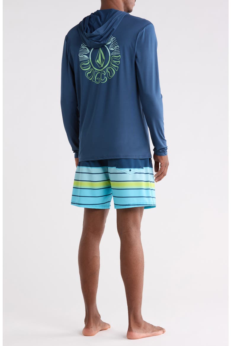 Hooded Rashguard & Swim Trunks Two-Piece Swimsuit, Alternate, color, DEEP BLUE