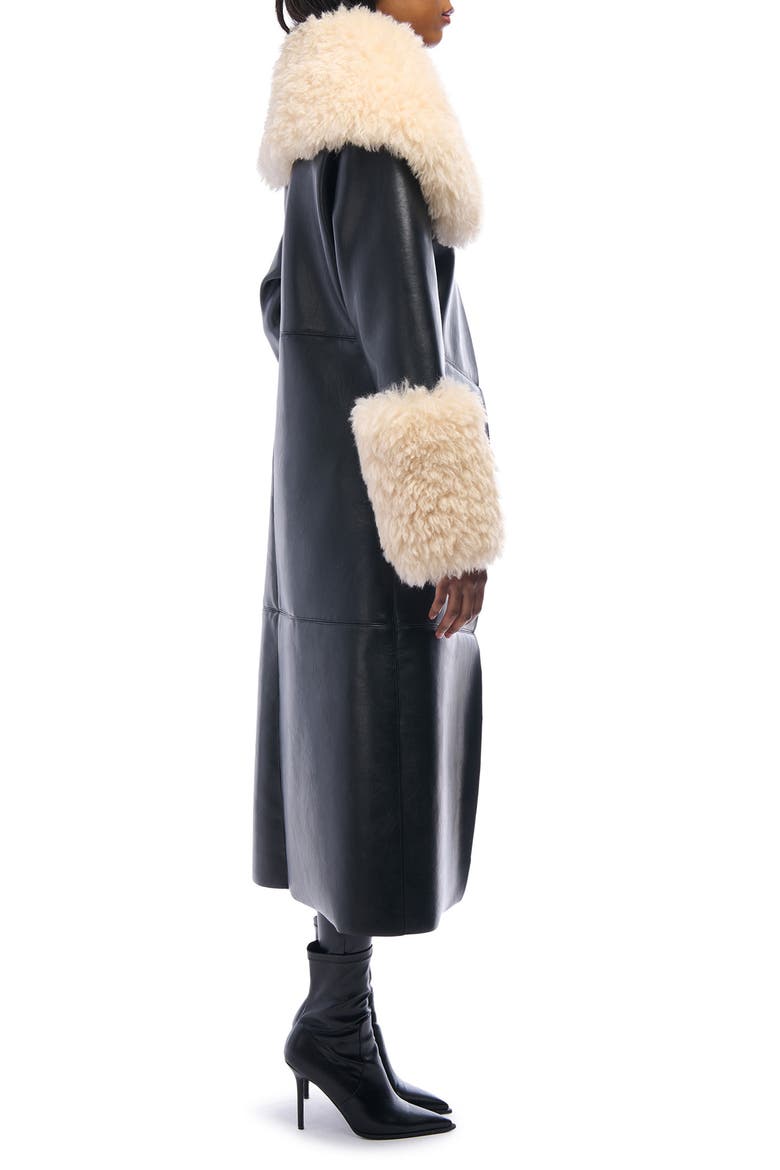 Faux Fur Trench Coat, Alternate, color, BLACK