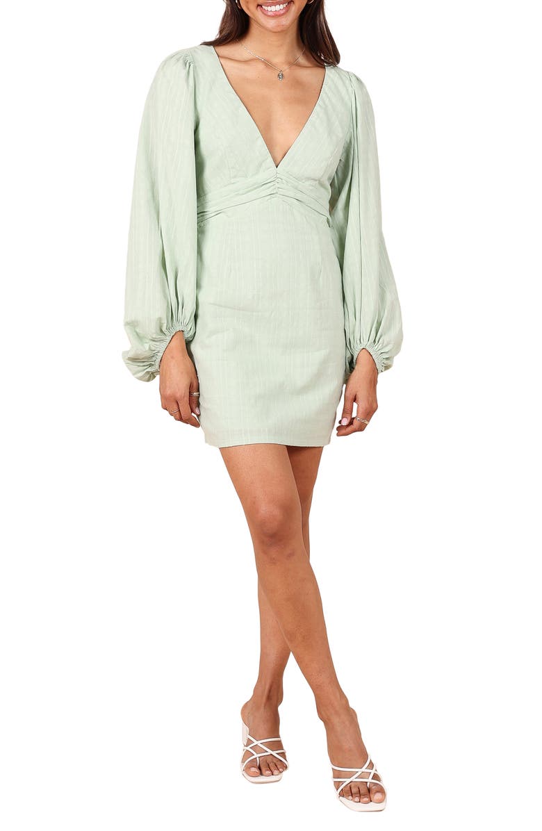 Petal & Pup Emilina Long Sleeve Cotton Minidress, Main, color, Sage