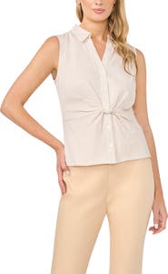 Halogen® Twist Front Sleeveless Button-Up Shirt