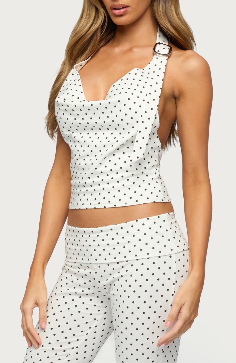EDIKTED Eloisa Polka Dot Buckle Halter Top, Alternate, color, 