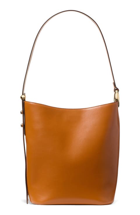 halo fine grain leather bucket bag