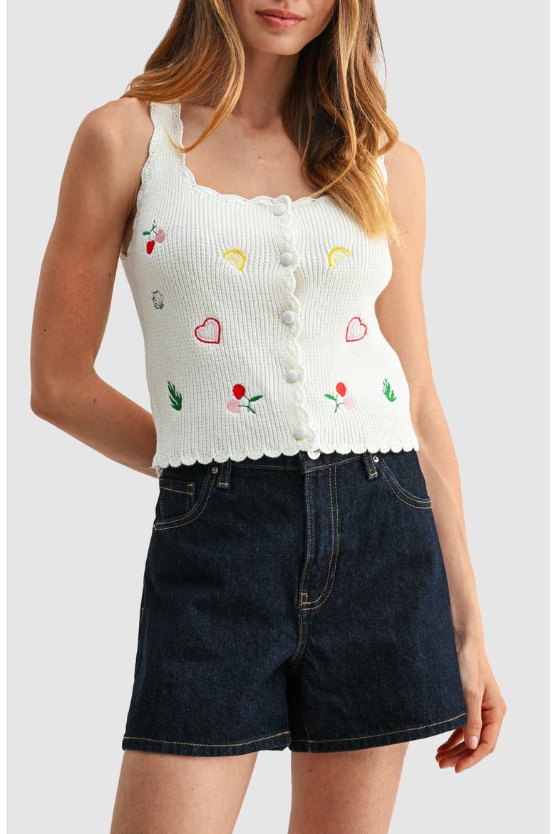 Embroidered Button-Up Sweater Tank, Main, color, IVORY