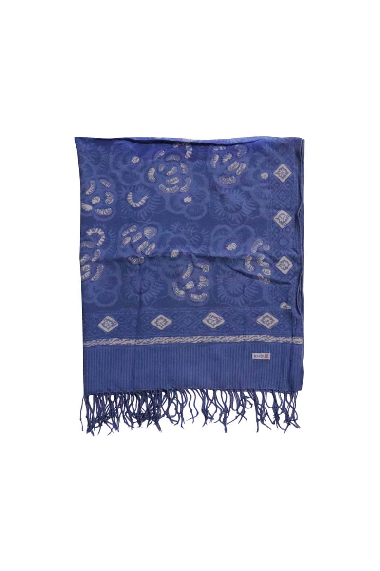 Hand Dyed Batik Scarf, Alternate, color, Blue Roses