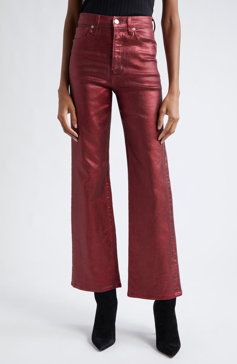 Veronica Beard Crosbie High Waist Wide Leg Metallic Pants, Main, color, Burgundy