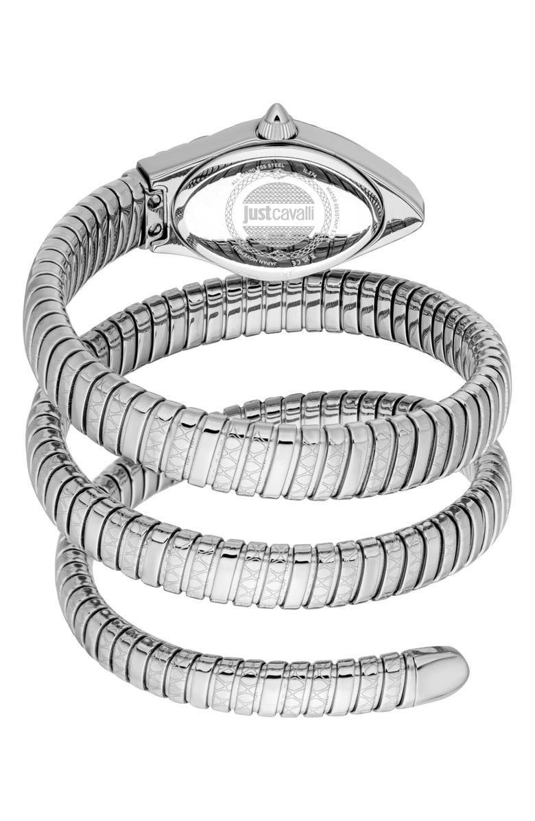 Just Cavalli Snake Vetra Wraparound Silvertone Bracelet Watch, 20mm x 34.5mm, Alternate, color, Silver