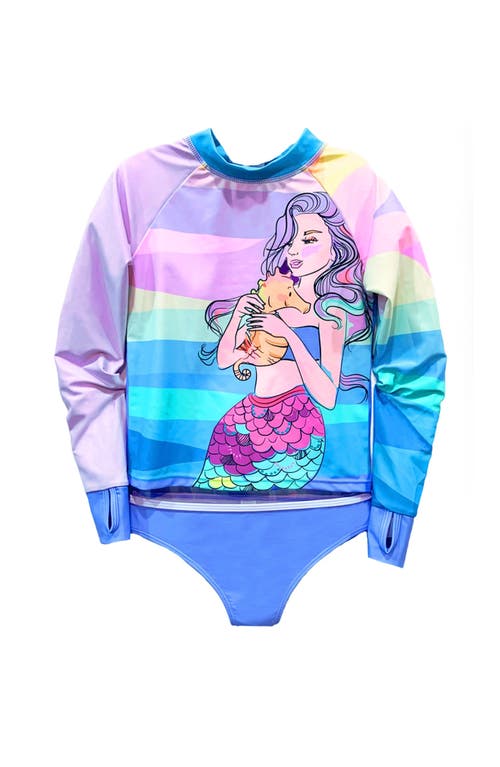 Limeapple Mermaid Multicolor Rashguard Set In Blue