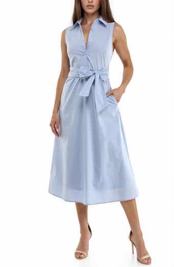 Socialite Sleeveless Tie Waist Cotton Poplin Midi Shirtdress