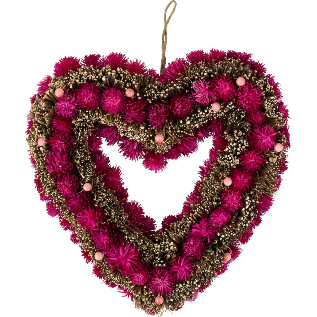 NORTHLIGHT NORTHLIGHT 13" PINK BOTANICALS AND TWIGS ARTIFICIAL VALENTINE'S DAY HEART WREATH
