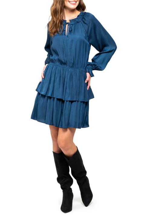 Raglan Long Sleeve Tiered Dress