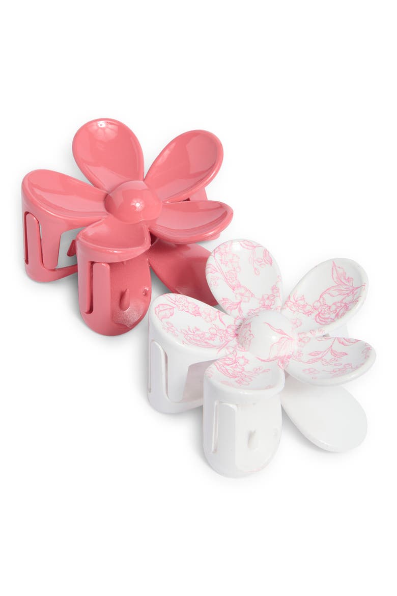 Set of 2 Flower Claw Clips, Main, color, PINK TOILE