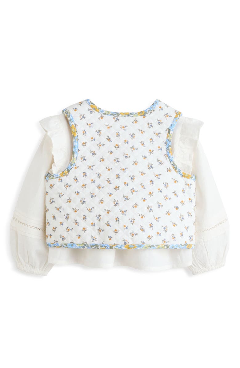 NEXT Kids' Balloon Sleeve Cotton Shirt & Floral Quilted Vest Set, Alternate, color, 