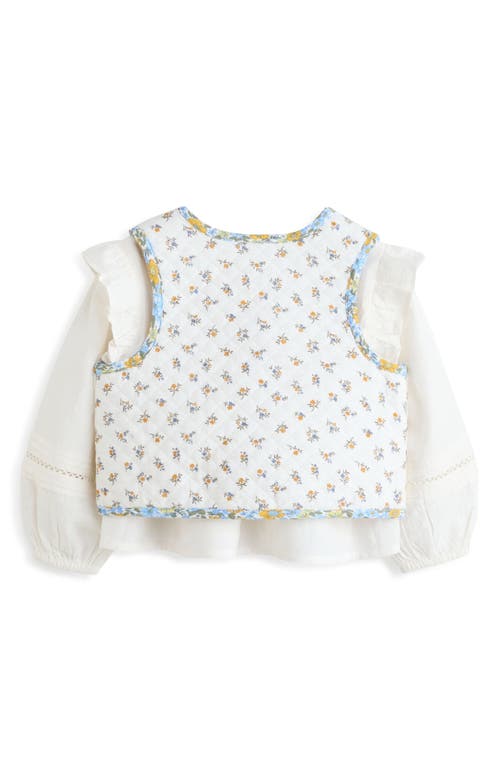 Shop Next Kids' Balloon Sleeve Cotton Shirt & Floral Quilted Vest Set In Cream