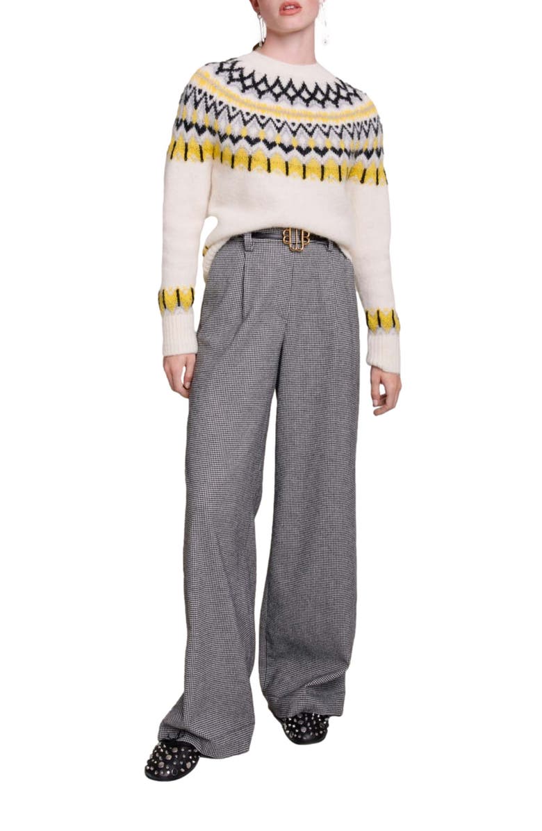 maje Mamonix Fair Isle Metallic Sweater, Alternate, color, Ecru / Yellow