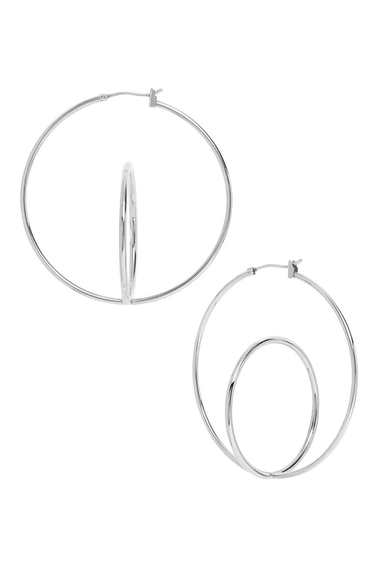Double Hoop Earrings, Main, color, SILVER