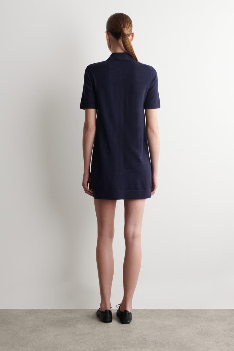 Pocket-detail Knitted Cotton Mini Dress, Alternate, color, NAVY