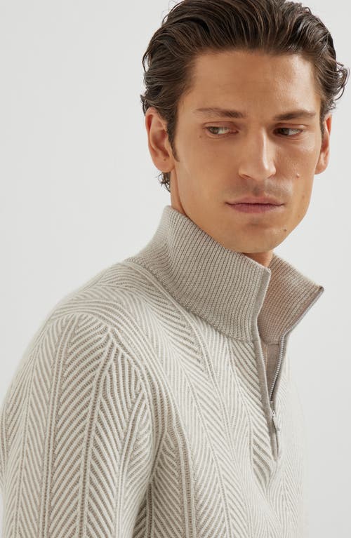 Brunello Cucinelli Herringbone Half-zip Sweater In Neutral