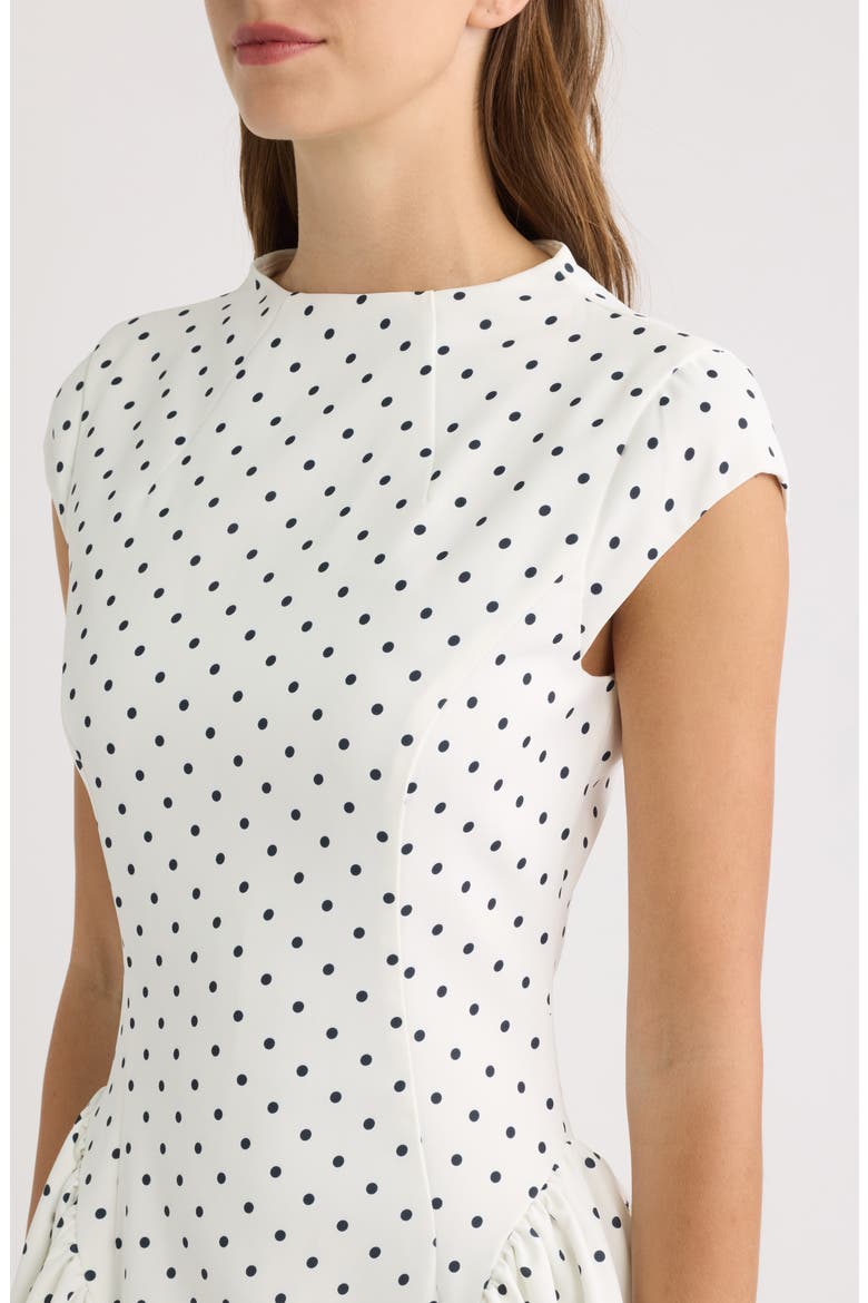 Dot Gathered Midi Dress, Alternate, color, WHITE POLKA DOT