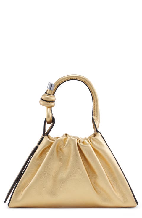 Mini Tina Ruched Metallic Leather Baguette Top Handle Bag