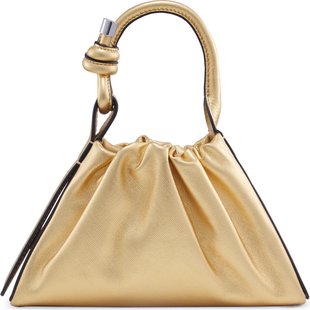 Behno Mini Tina Ruched Metallic Leather Baguette Top Handle Bag