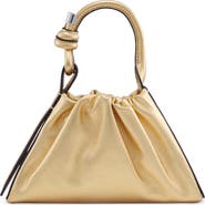 behno Mini Tina Ruched Metallic Leather Baguette Top Handle Bag