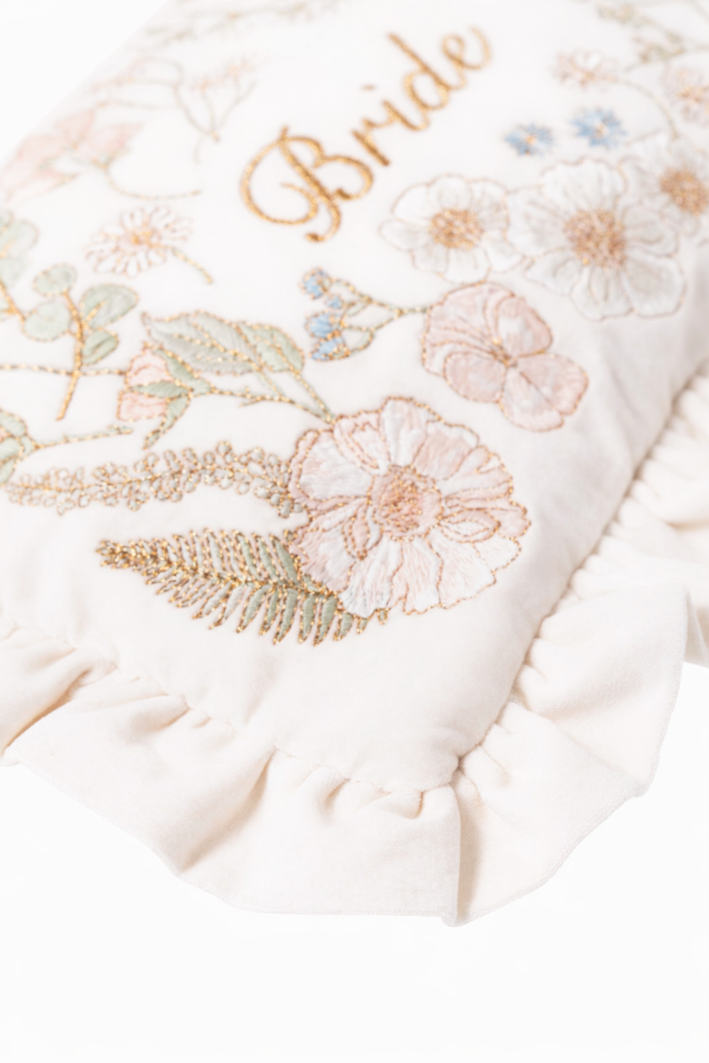 Elizabeth Scarlett Pressed Flowers Bride Velvet Frill Pouch, Alternate, color, Cream