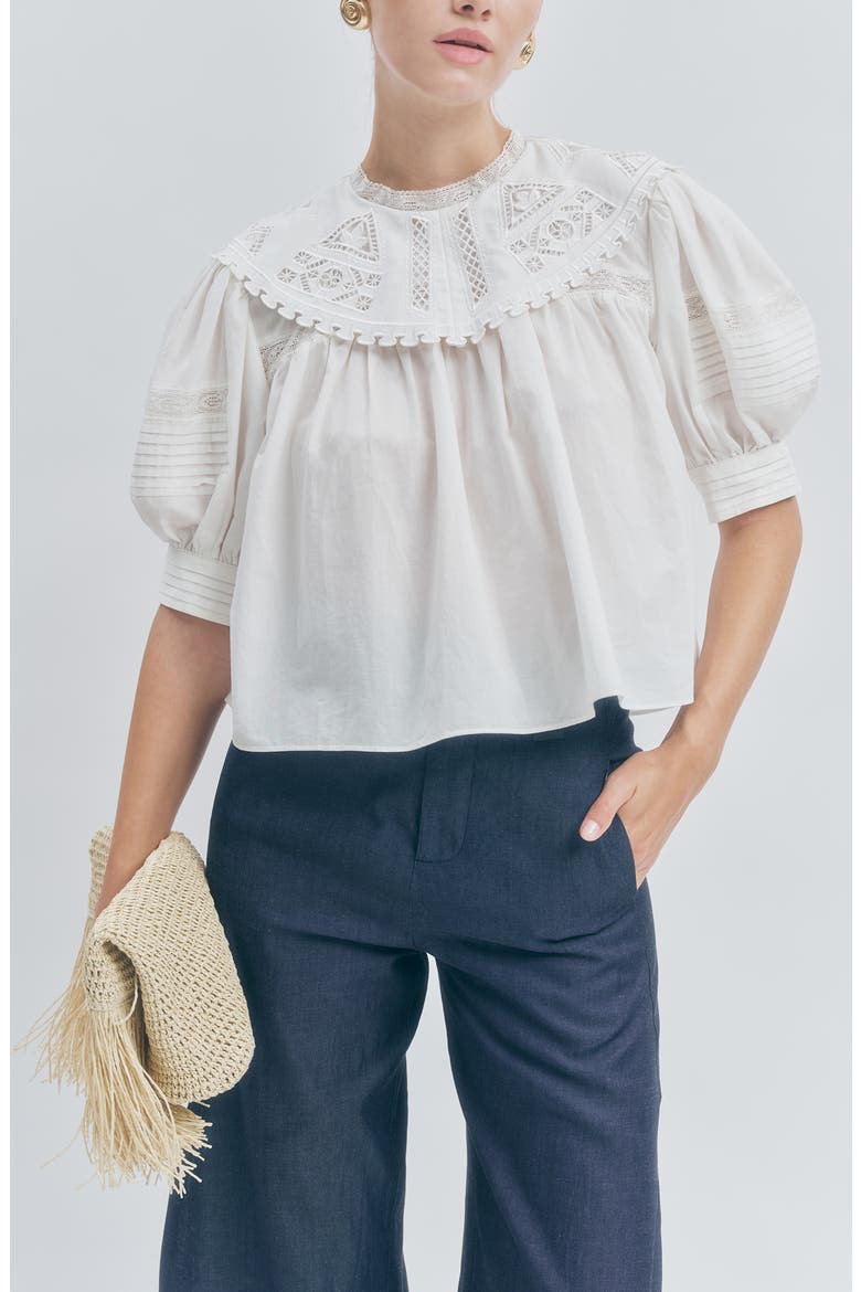 Ariel Oversized Collar Cotton Top, Main, color, WHITE