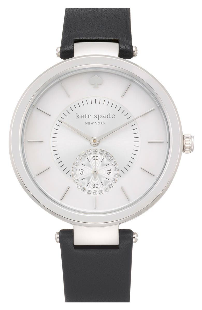 Kate Spade New York 'perry' crystal accent leather strap watch, 38mm, Main, color, 
