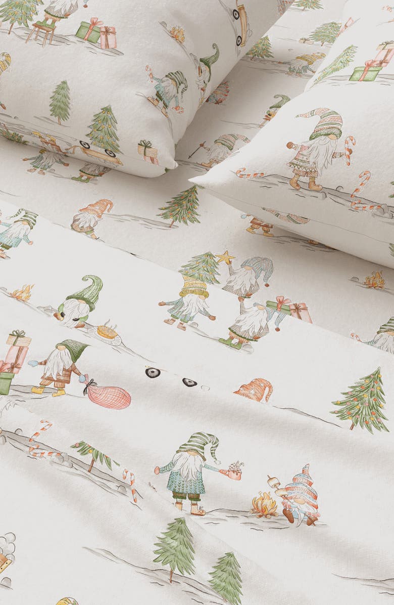 Woven & Weft Turkish Cotton Flannel Holiday Sheet Set, Alternate, color, Yuletide Gnomes