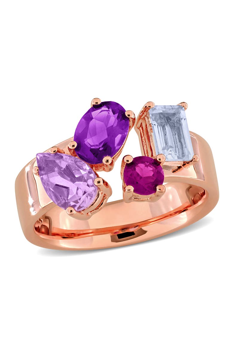 Gemstone Multi-Shape Open Ring Sterling Silver, Main, color, Amethyst/Rose-Plated